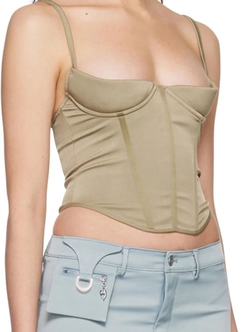 Miaou Taupe khaki mesh sexy y2k Corset Crop Top - Picture 2 of 4